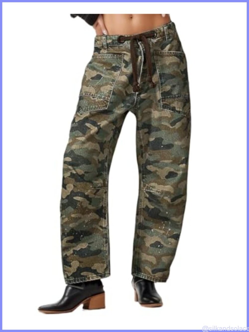 Women's Mid Rise Cargo Barrel Jeans Baggy Cotton Blend Pants with Pockets